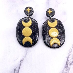 Black & Gold Moon Phase Earrings